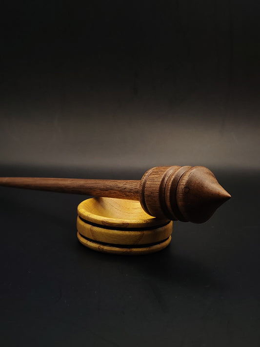 Walnut Support Spindle Set – 25g / 0.88oz, 26cm / 10.23in – With Mulberry Support Bowl | Balanced Spindle for Supported Spinning | Kravelli Spindles