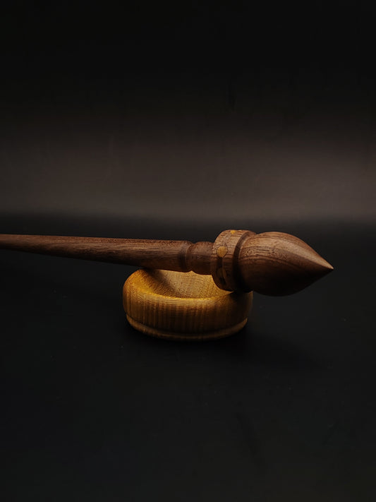 Walnut Support Spindle Set – 22g / 0.77oz, 26cm / 10.23in – With Mulberry Support Bowl | Medium-Light Spindle for Supported Spinning | Kravelli Spindles