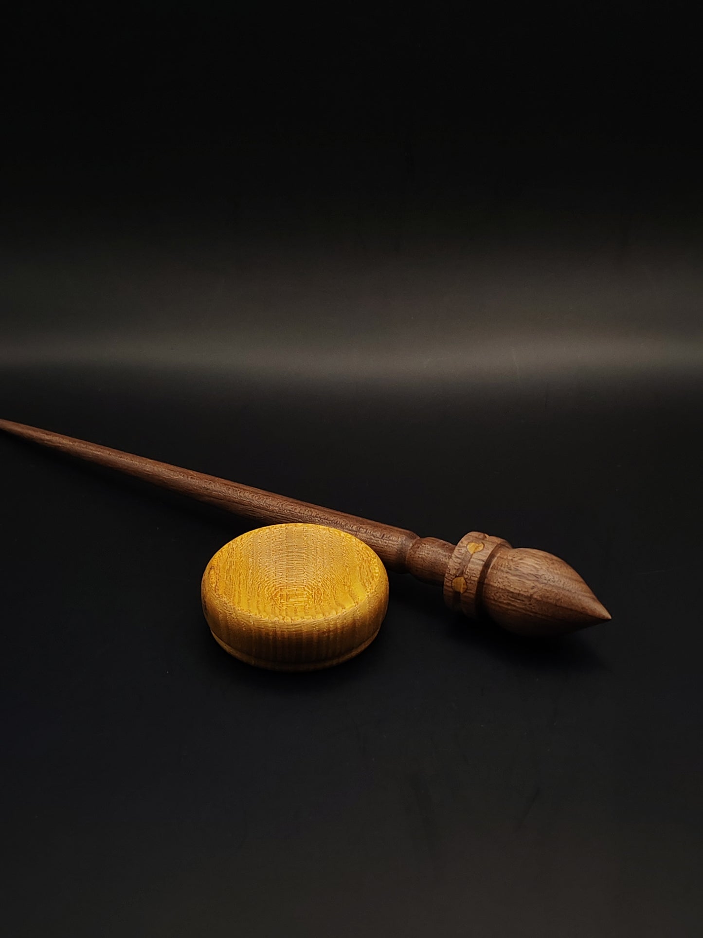 Walnut Support Spindle Set – 22g / 0.77oz, 26cm / 10.23in – With Mulberry Support Bowl | Medium-Light Spindle for Supported Spinning | Kravelli Spindles