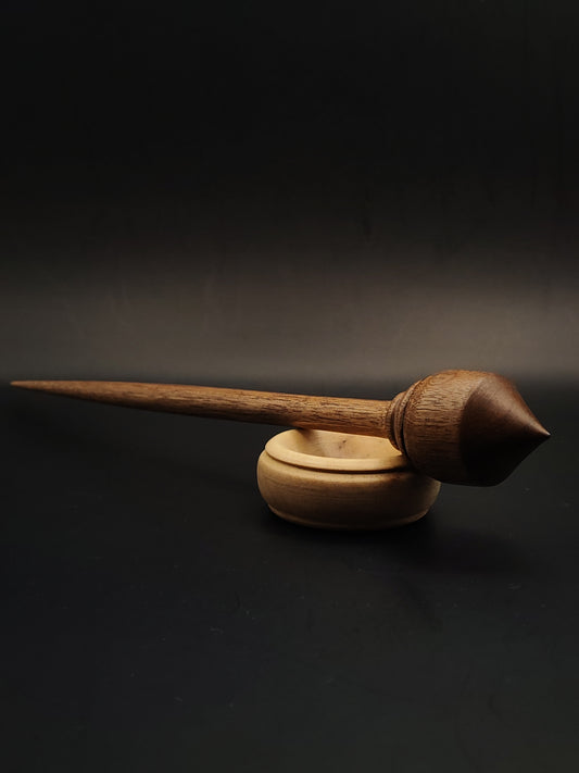 Walnut Support Spindle Set – 28g / 0.98oz, 27cm / 10.62in – With Apple Support Bowl | Medium Spindle for Supported Spinning | Kravelli Spindles