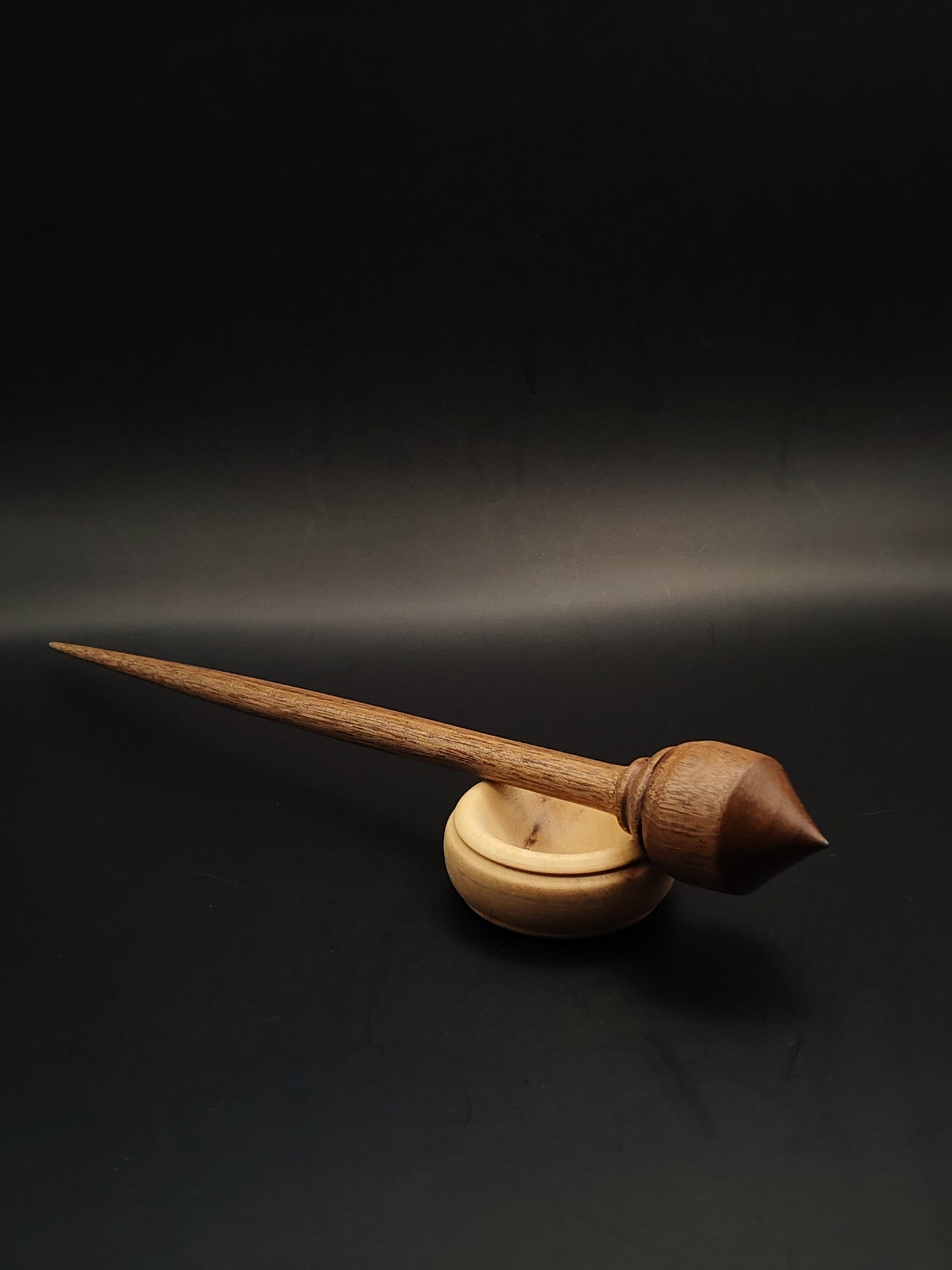 Walnut Support Spindle Set – 28g / 0.98oz, 27cm / 10.62in – With Apple Support Bowl | Medium Spindle for Supported Spinning | Kravelli Spindles