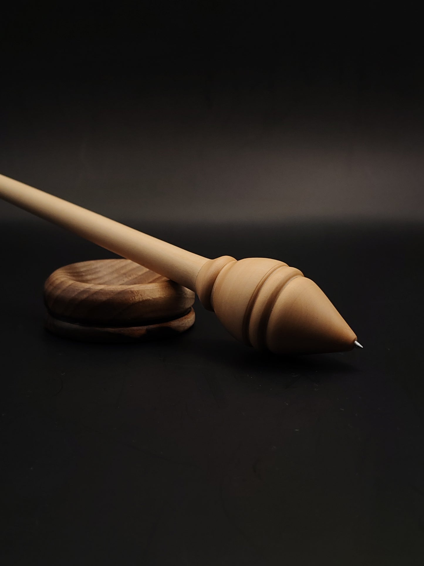 Pear Support Spindle Set – 27g / 0.95oz, 25cm / 9.84in – With Walnut Support Bowl | Medium Spindle for Supported Spinning | Kravelli Spindles
