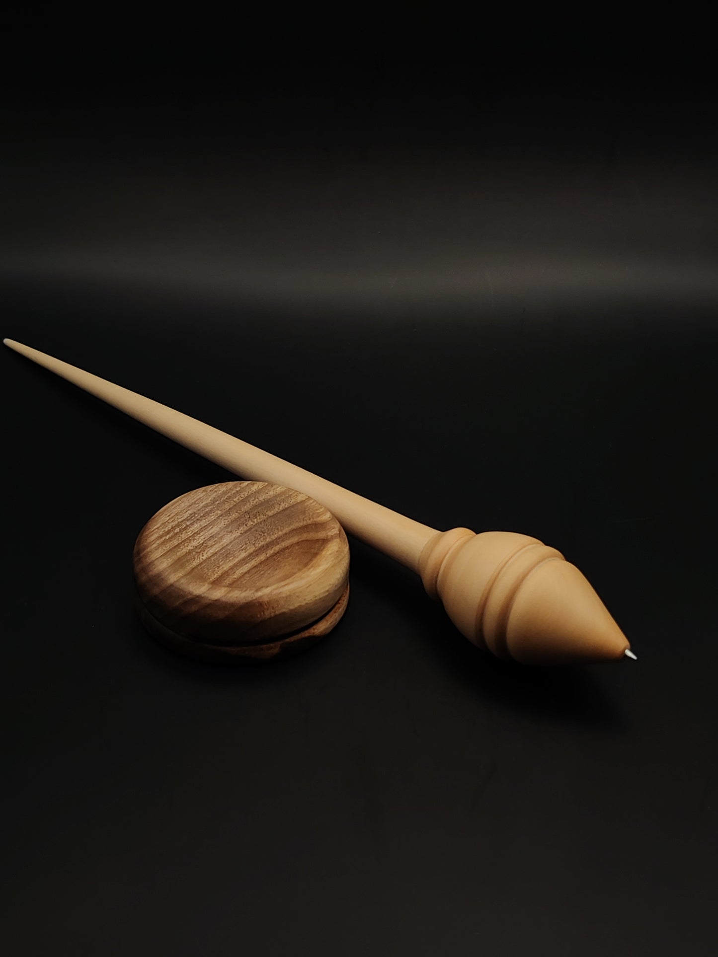 Pear Support Spindle Set – 27g / 0.95oz, 25cm / 9.84in – With Walnut Support Bowl | Medium Spindle for Supported Spinning | Kravelli Spindles