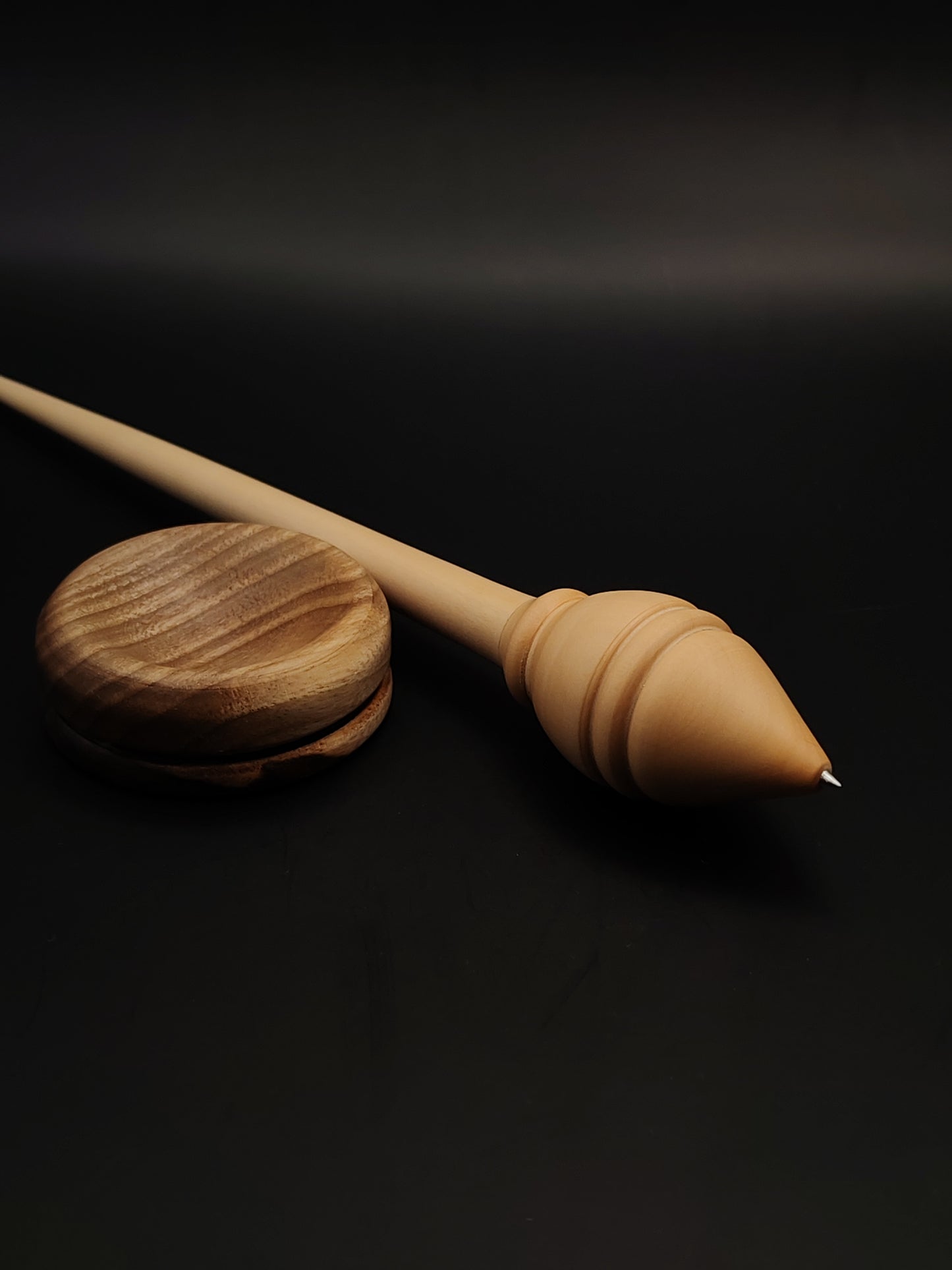 Pear Support Spindle Set – 27g / 0.95oz, 25cm / 9.84in – With Walnut Support Bowl | Medium Spindle for Supported Spinning | Kravelli Spindles
