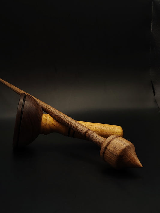 Walnut Support Spindle Set – 21g / 0.74oz, 27cm / 10.62in – With Mulberry & Walnut Support Bowl | Medium-Light Spindle for Supported Spinning | Kravelli Spindles