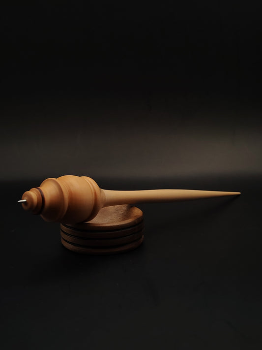 Support Spindle – Apple Shaft & Pear Whorl – 25g / 0.88oz, 24cm / 9.44in – With Walnut Support Bowl | Compact & Balanced Spindle for Supported Spinning | Kravelli Spindles