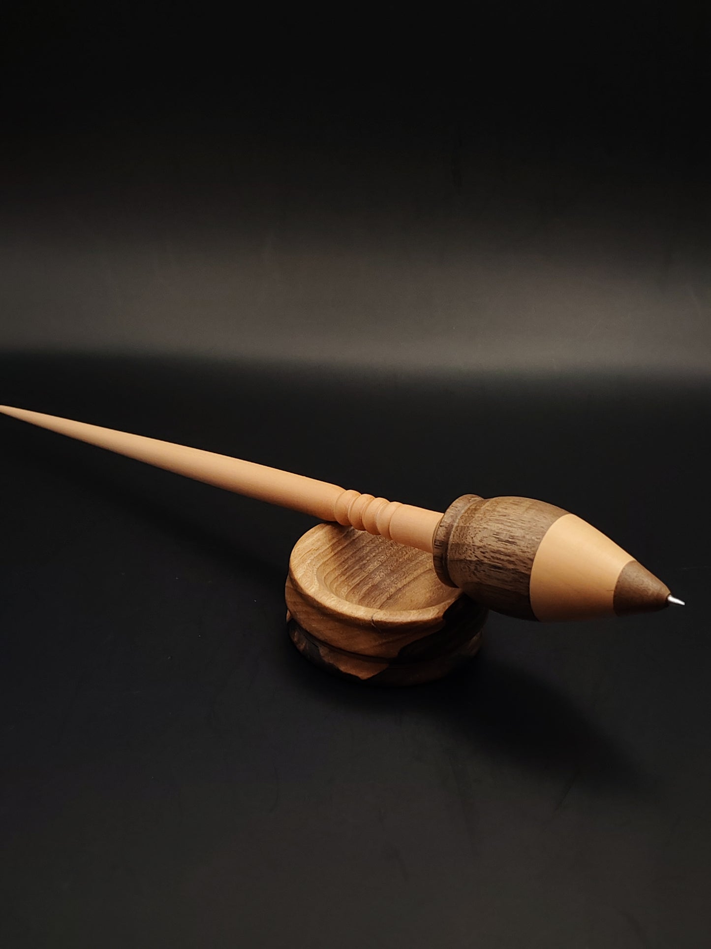 Apple & Walnut Support Spindle with Metal Tip – 29g / 1.02oz, 26cm / 10.23in – With Walnut Support Bowl | Precision Spindle for Supported Spinning