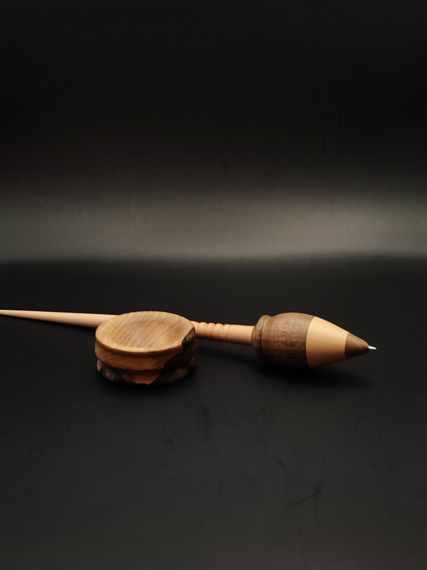 Apple & Walnut Support Spindle with Metal Tip – 29g / 1.02oz, 26cm / 10.23in – With Walnut Support Bowl | Precision Spindle for Supported Spinning