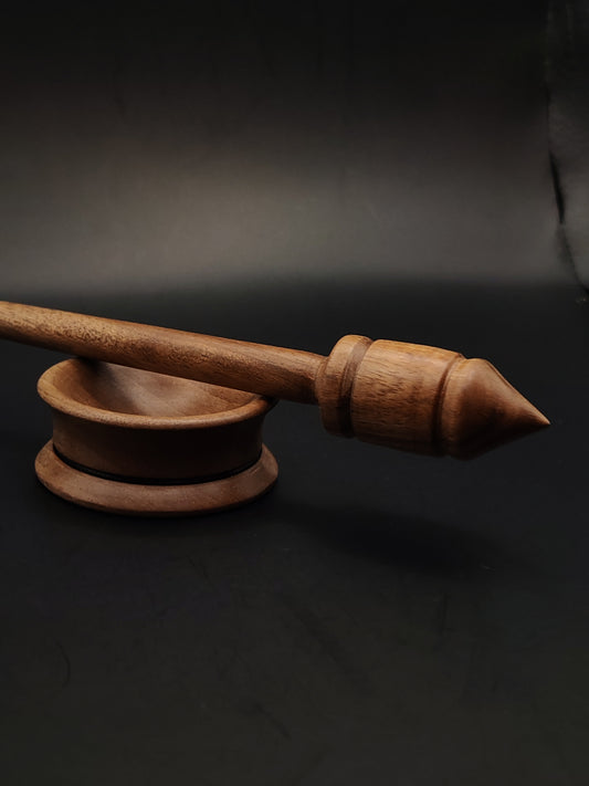 Walnut Support Spindle Set – 18g / 0.63oz, 25cm / 9.84in – With Walnut Support Bowl | Lightweight Spindle for Supported Spinning | Kravelli Spindles