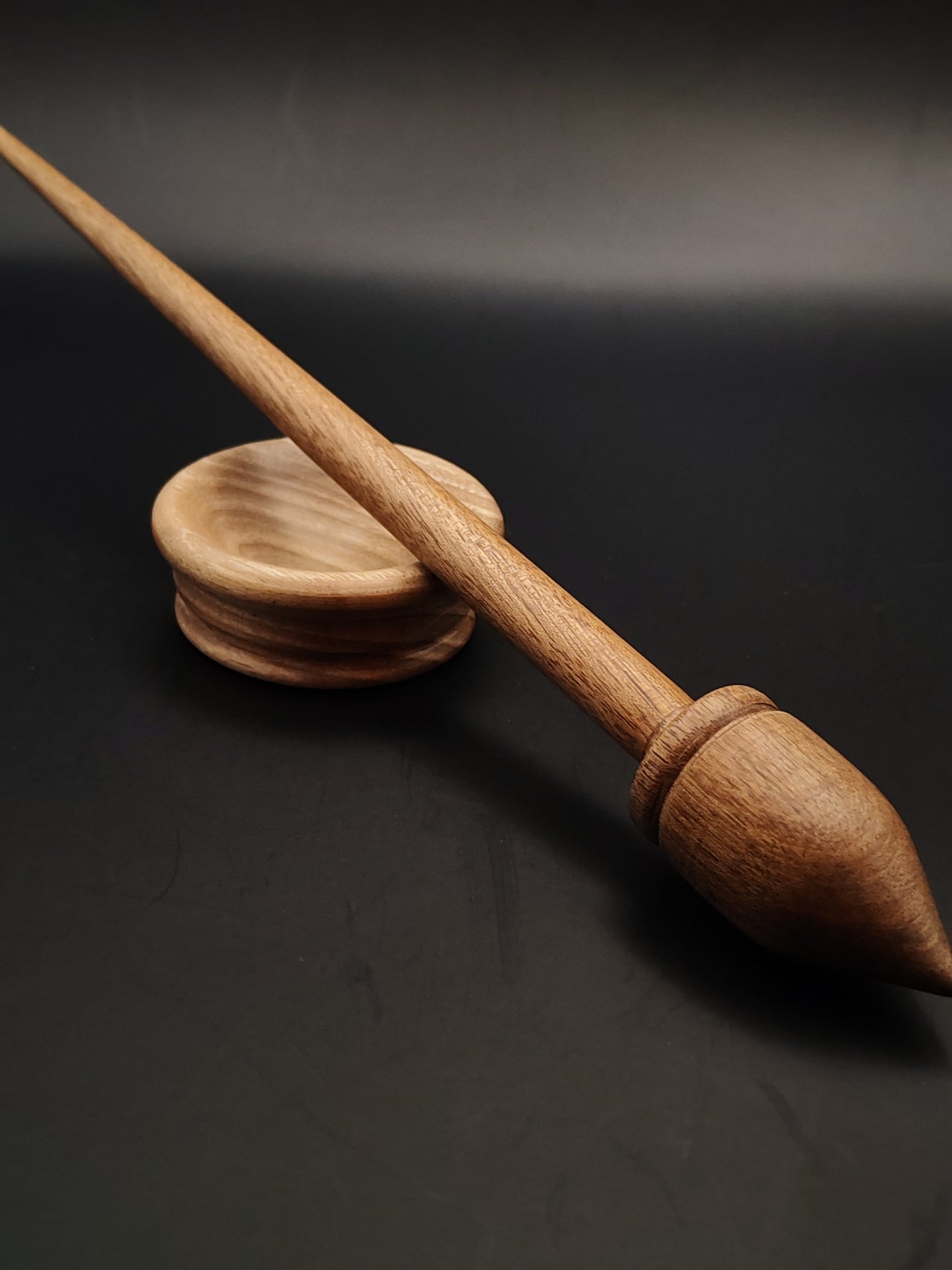 Walnut Support Spindle Set – 21g / 0.74oz, 28cm / 11.02in – With Walnut Support Bowl | Long & Lightweight Spindle for Supported Spinning | Kravelli Spindles