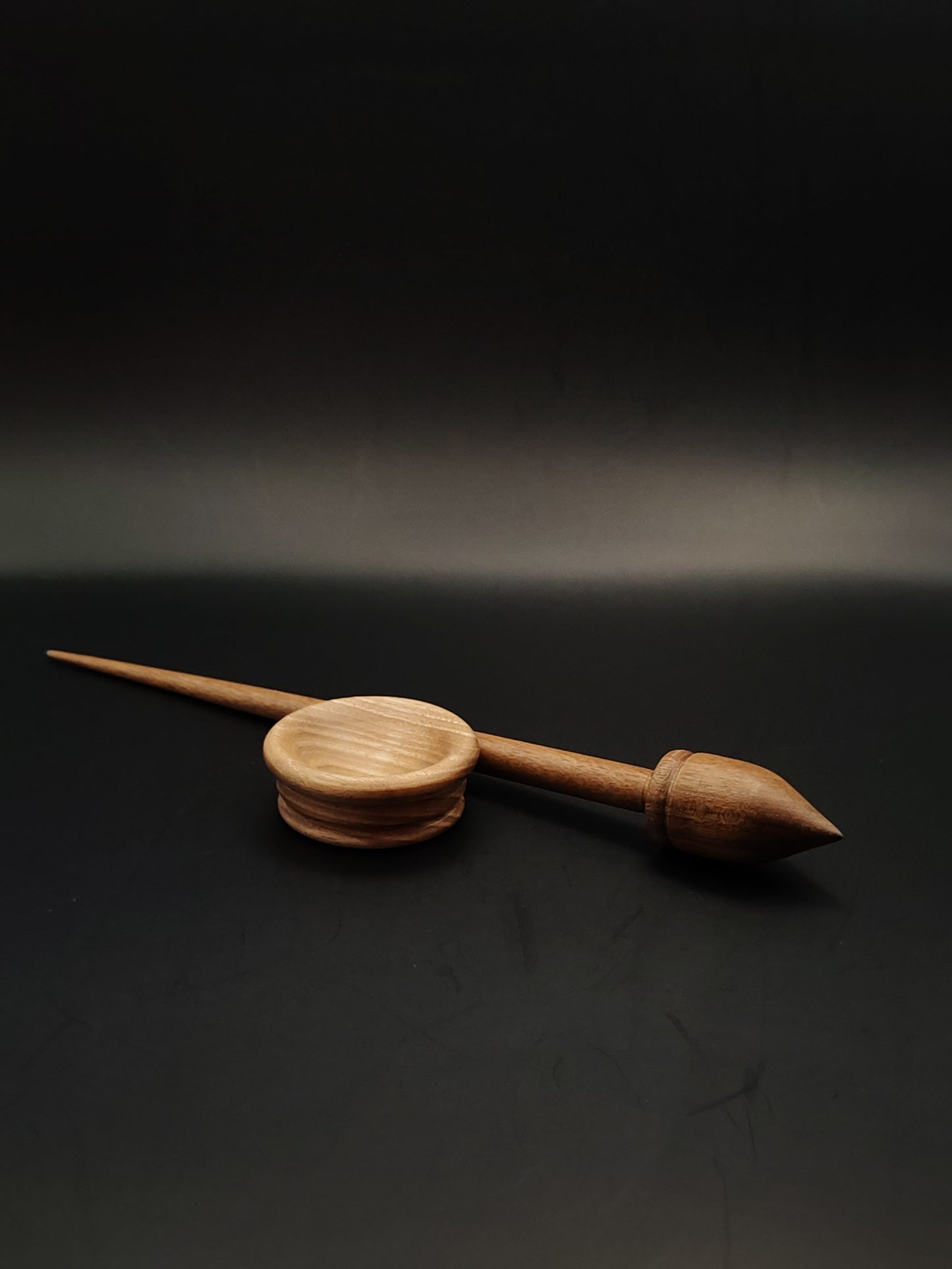 Walnut Support Spindle Set – 21g / 0.74oz, 28cm / 11.02in – With Walnut Support Bowl | Long & Lightweight Spindle for Supported Spinning | Kravelli Spindles