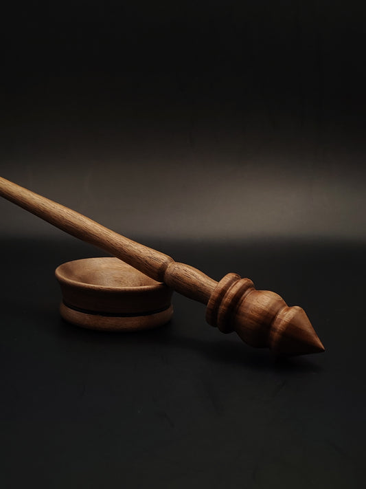 Walnut Support Spindle Set – 19g / 0.67oz, 26cm / 10.23in – With Walnut Support Bowl | Smooth-Spinning Lightweight Spindle | Kravelli Spindles