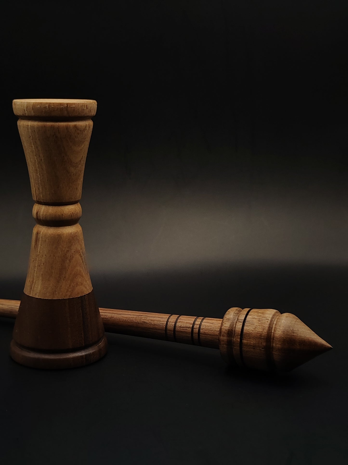 Walnut Support Spindle Set – 25g / 0.88oz, 27cm / 10.62in – With Walnut Lap Support Bowl | Medium-Weight Spindle for Supported Spinning | Kravelli Spindles
