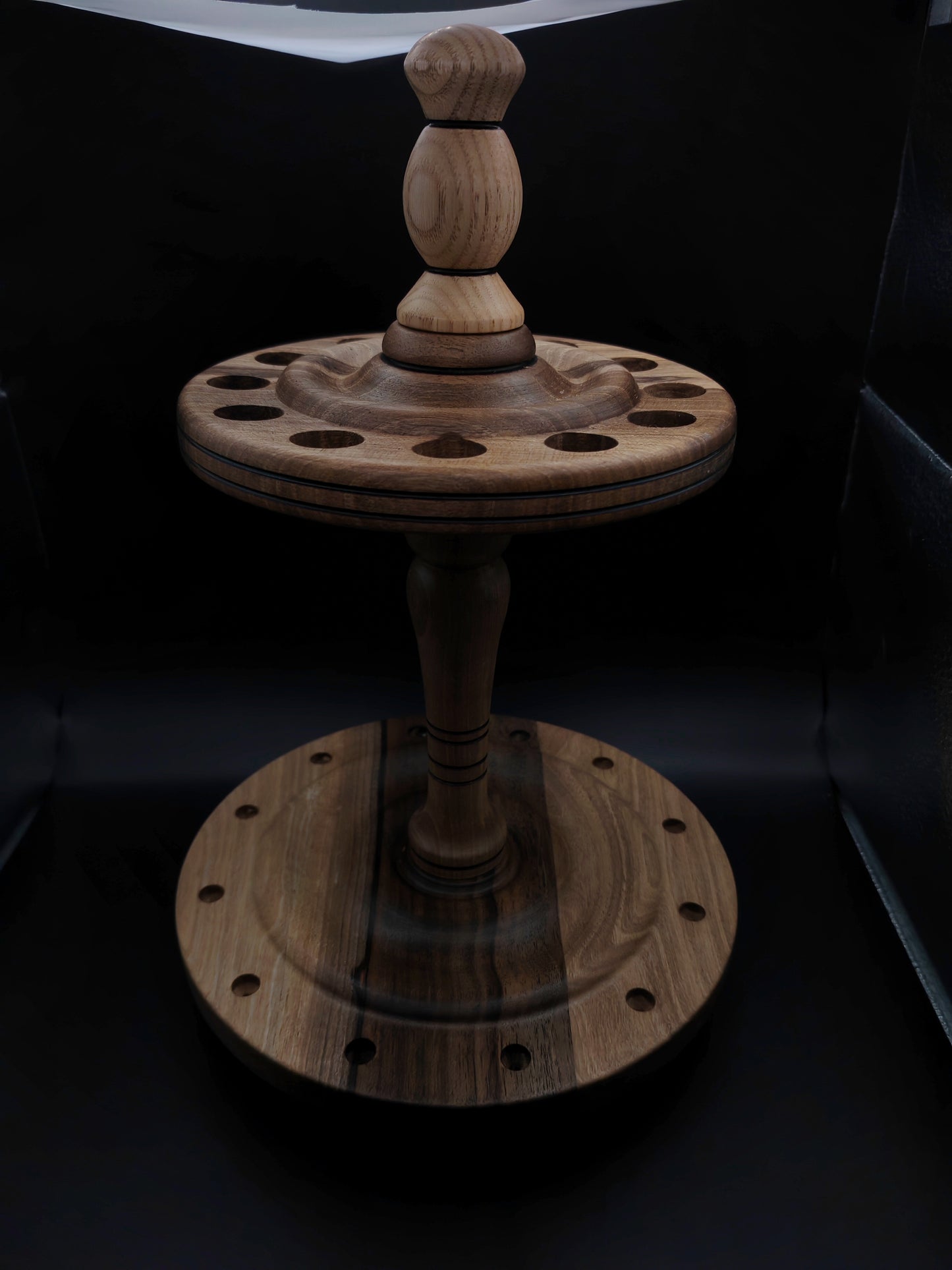 Walnut & Oak Spindle Stand – Holds 12 Drop or Support Spindles (17 cm / 6.69 in Between Discs)