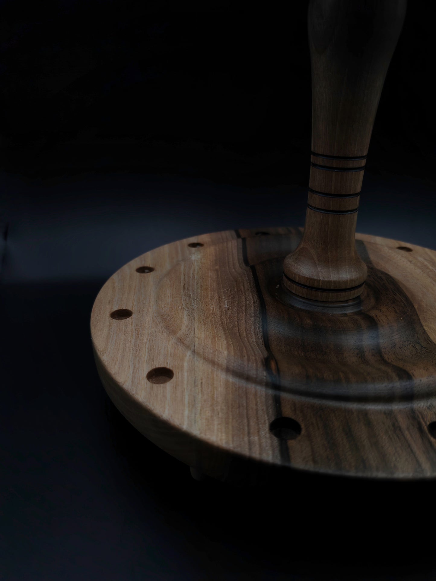Walnut & Oak Spindle Stand – Holds 12 Drop or Support Spindles (17 cm / 6.69 in Between Discs)