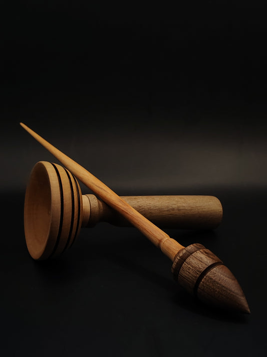 Support Spindle – 17g / 0.59oz, 26cm / 10.23in – Pear Shaft and Walnut Whorl | With Apple & Grey Walnut Lap Support Bowl