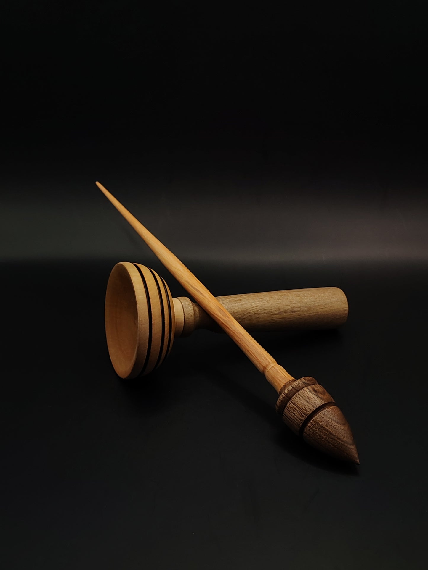 Support Spindle – 17g / 0.59oz, 26cm / 10.23in – Pear Shaft and Walnut Whorl | With Apple & Grey Walnut Lap Support Bowl