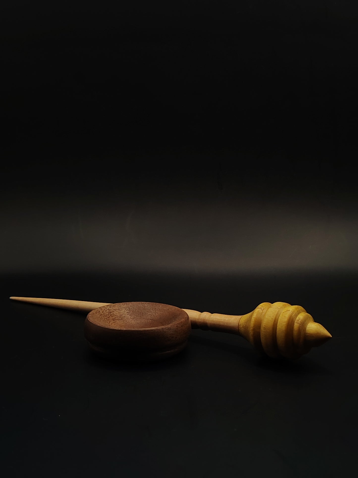 Support Spindle – 16g / 0.56oz, 23.5cm / 9.25in – Apple & Mulberry Wood | With Walnut Support Bowl | Lightweight Spindle for Supported Spinning | Kravelli Spindles