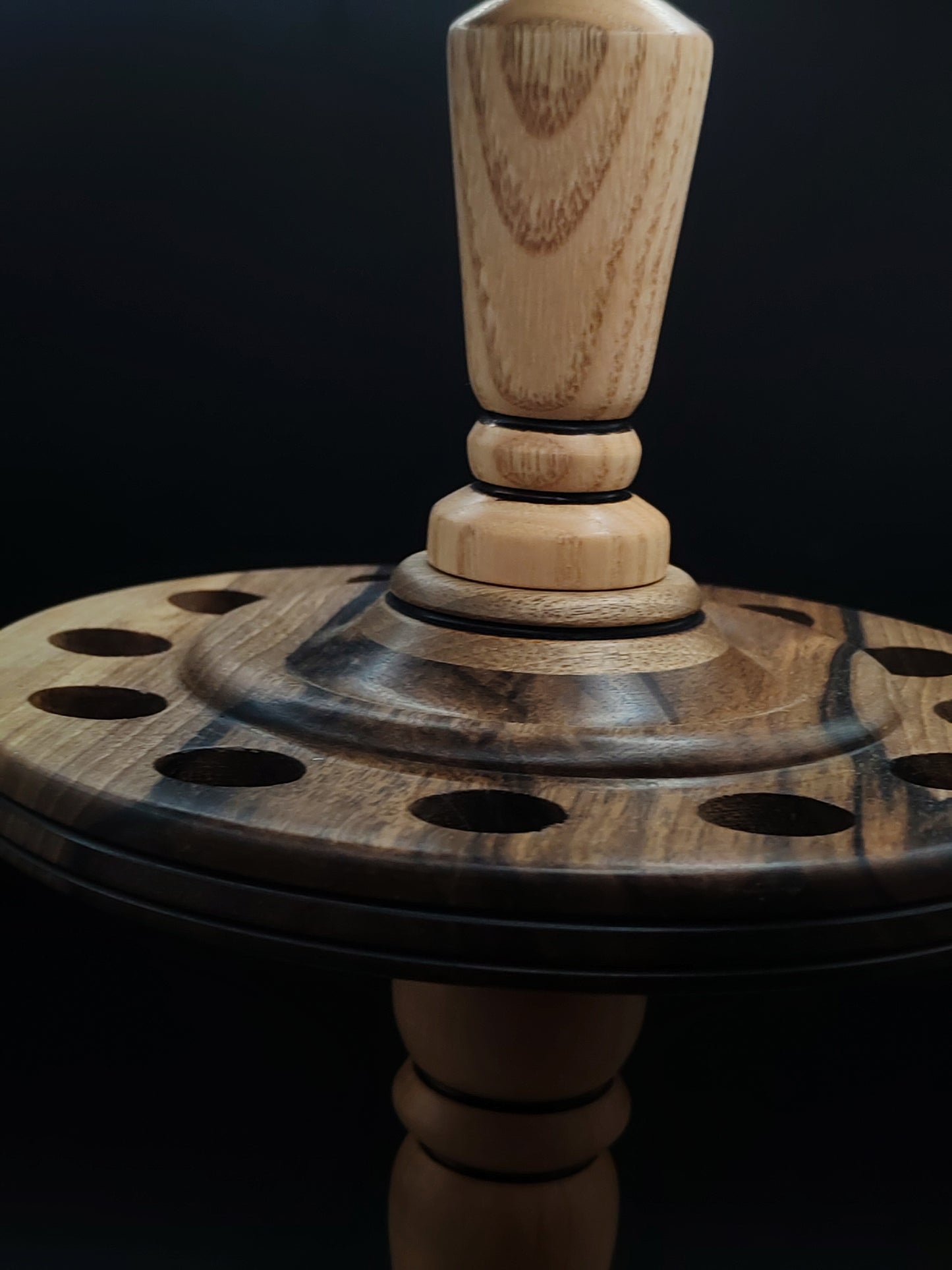 12-Spindle Stand – Walnut, Pear & Oak Wood | Rotating Display for Drop & Support Spindles | Wooden Organizer by Kravelli
