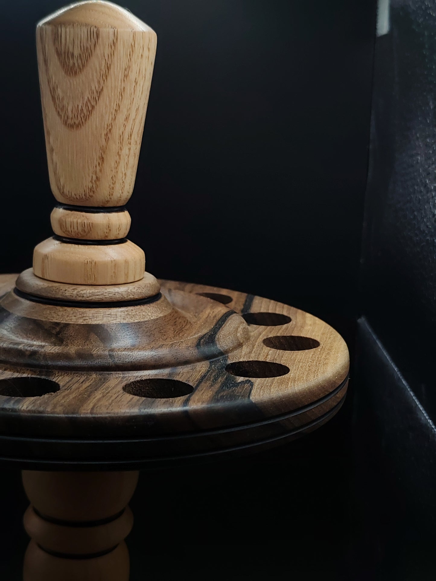 12-Spindle Stand – Walnut, Pear & Oak Wood | Rotating Display for Drop & Support Spindles | Wooden Organizer by Kravelli