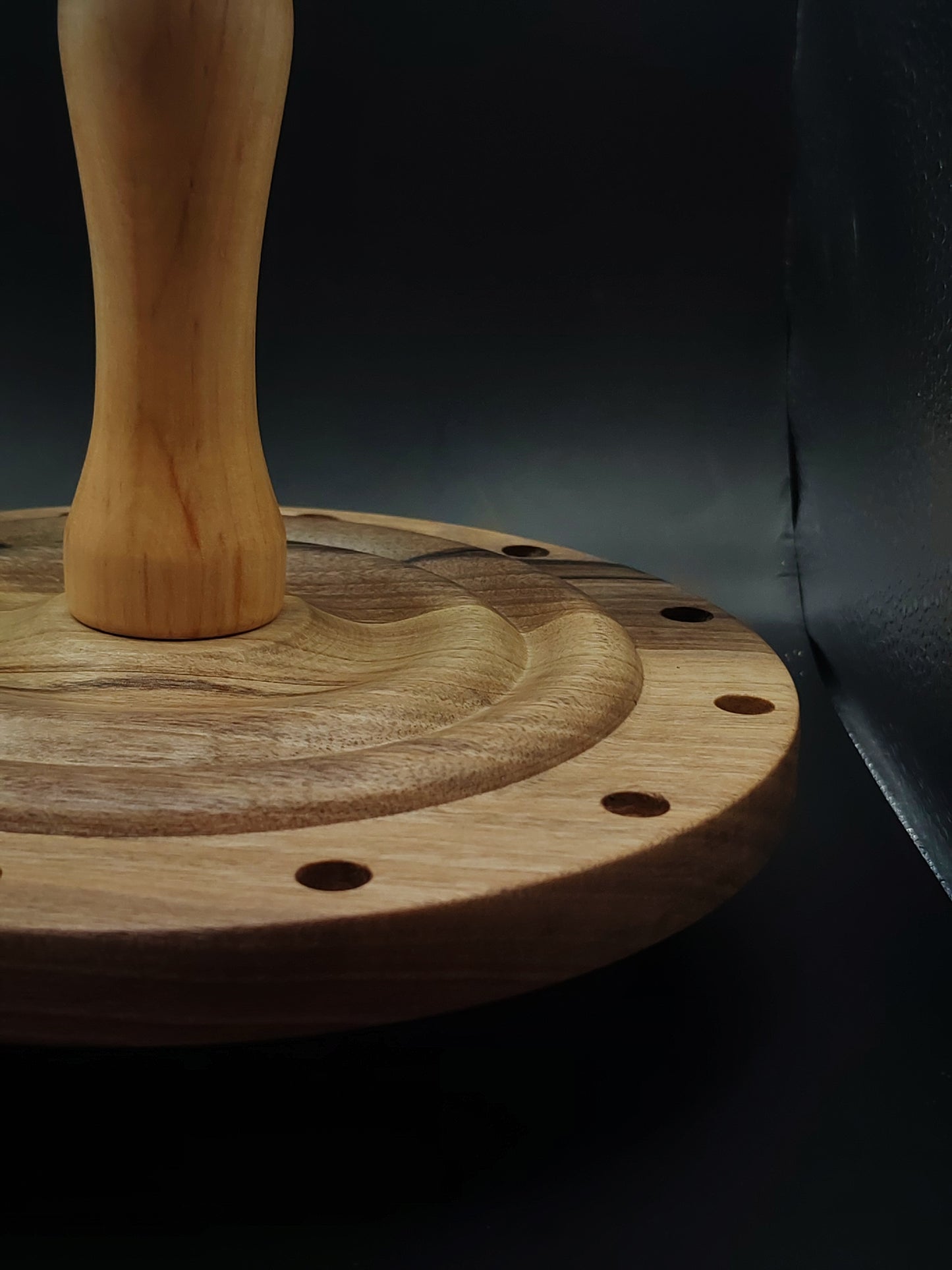 12-Spindle Stand – Walnut, Pear & Oak Wood | Rotating Display for Drop & Support Spindles | Wooden Organizer by Kravelli