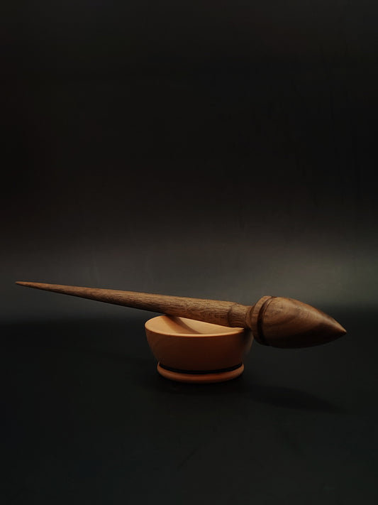 Support Spindle – 17g / 0.59oz, 25.5cm / 10.03in – Walnut Wood | With Pear Support Bowl | Lightweight Hand Spindle | Kravelli Spindle Set