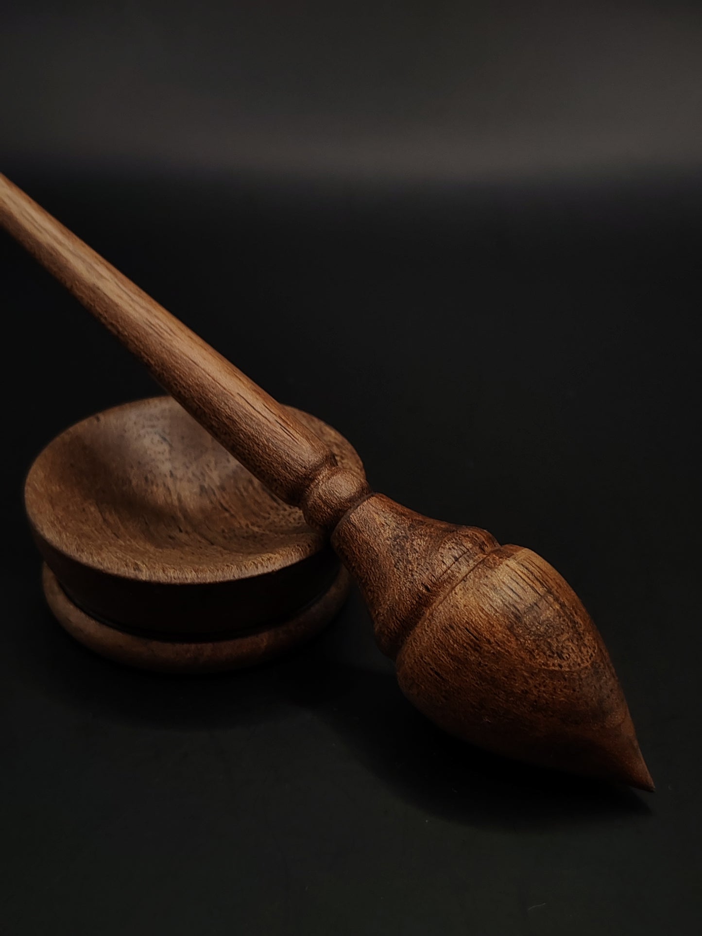 Mini Support Spindle – 10g / 0.35oz, 16cm / 6.29in – Walnut Wood | With Tiny Walnut Bowl | Lightweight Travel Spindle | Kravelli Mini Series