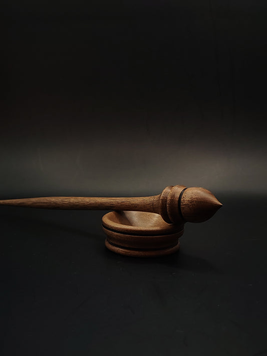 Support Spindle – 18g / 0.63oz, 25cm / 9.84in – Walnut Wood | With Matching Walnut Support Bowl | Lightweight Hand Spindle | Kravelli Spindles