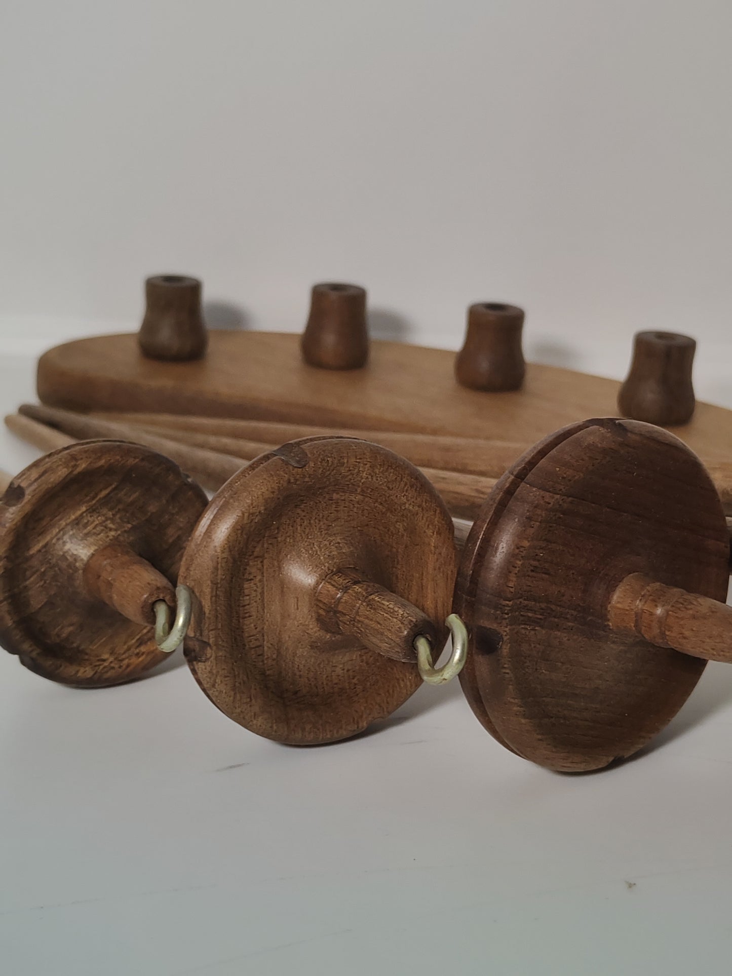 5-Piece Walnut Drop Spindle Collection with Stand | Organic Wax Finish | Spinning & Plying Set | Handmade by Kravelli