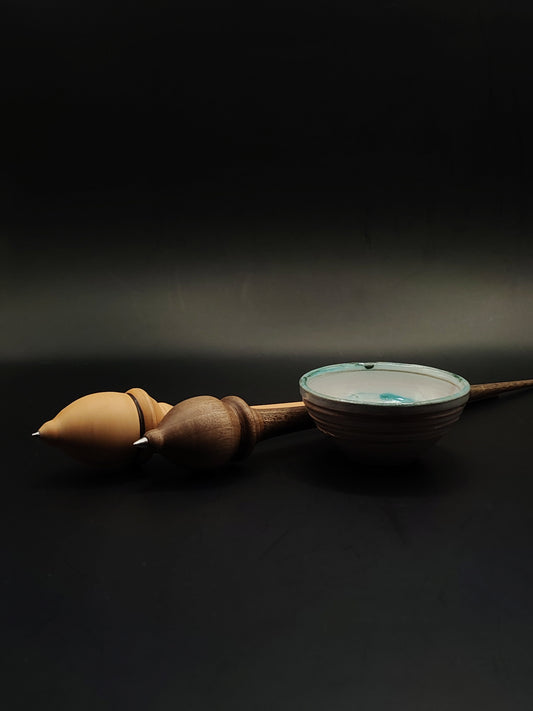 Metal Tip Support Spindle Set – Walnut & Pear | 23g, 24.5–25.5cm | With Complimentary Ceramic Support Bowl | Precision Spinning Tools | Kravelli