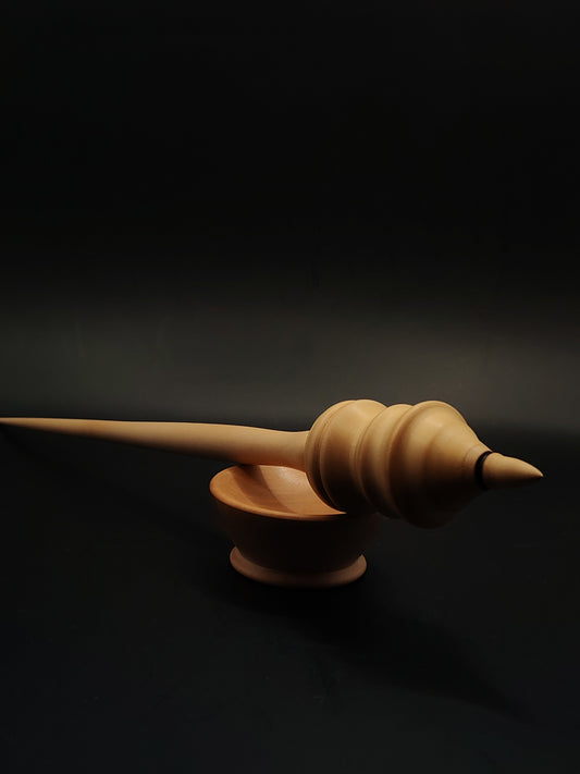 Unique Pear Wood Support Spindle – 38g / 1.34oz, 30cm / 11.8in | With Matching Pear Support Bowl | Artisan Spinning Tool | Kravelli