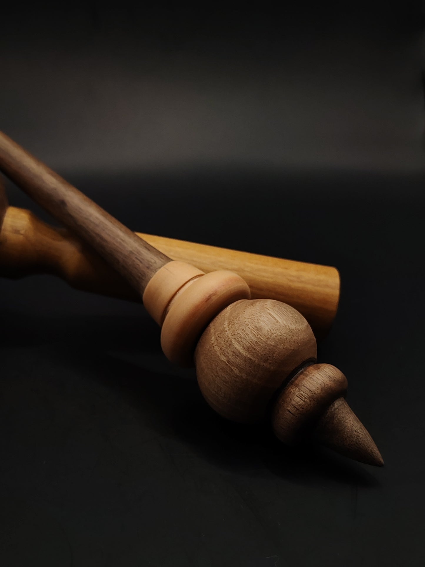Support Spindle – 33g / 1.16oz, 28cm / 11in | Walnut & Apple Wood | With Walnut & Mulberry Lap Bowl | Hand turned Spinning Tool | Kravelli