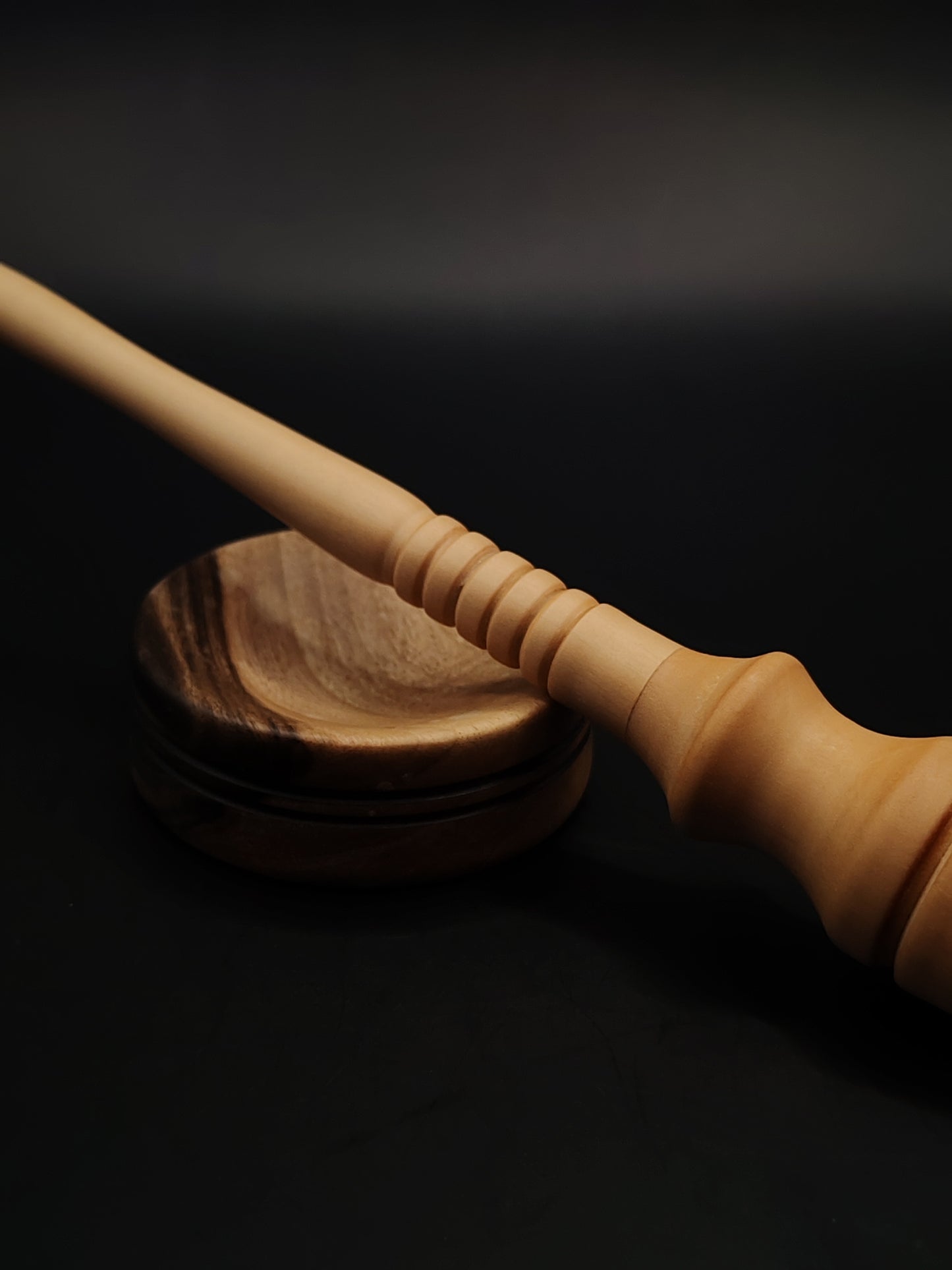 Artisan Pear Wood Support Spindle Set with Walnut Bowl | 21g / 26cm | Handmade Spinning Tool for Fiber Artists