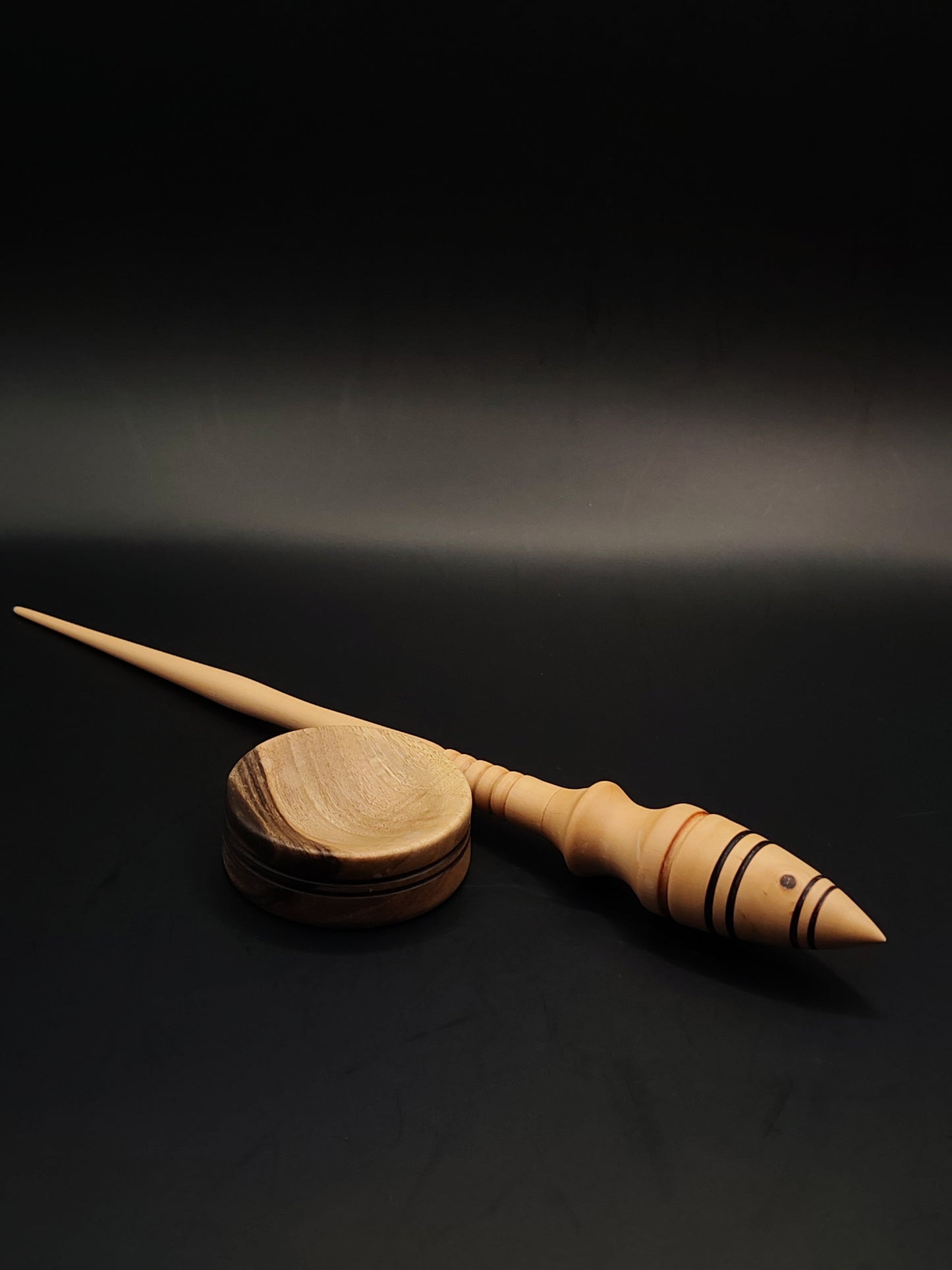 Artisan Pear Wood Support Spindle Set with Walnut Bowl | 21g / 26cm | Handmade Spinning Tool for Fiber Artists