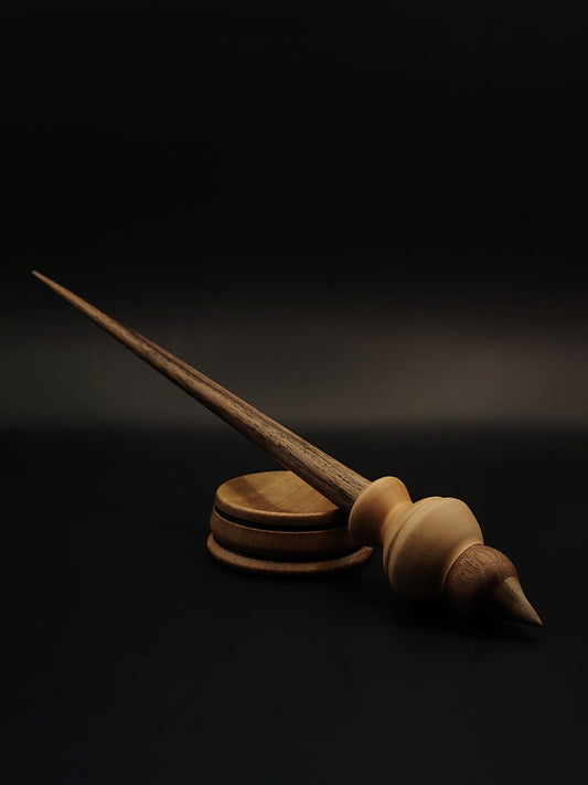 Walnut & Apple Support Spindle Set with Bowl | 27cm, 25g | Handcrafted Spinning Tool