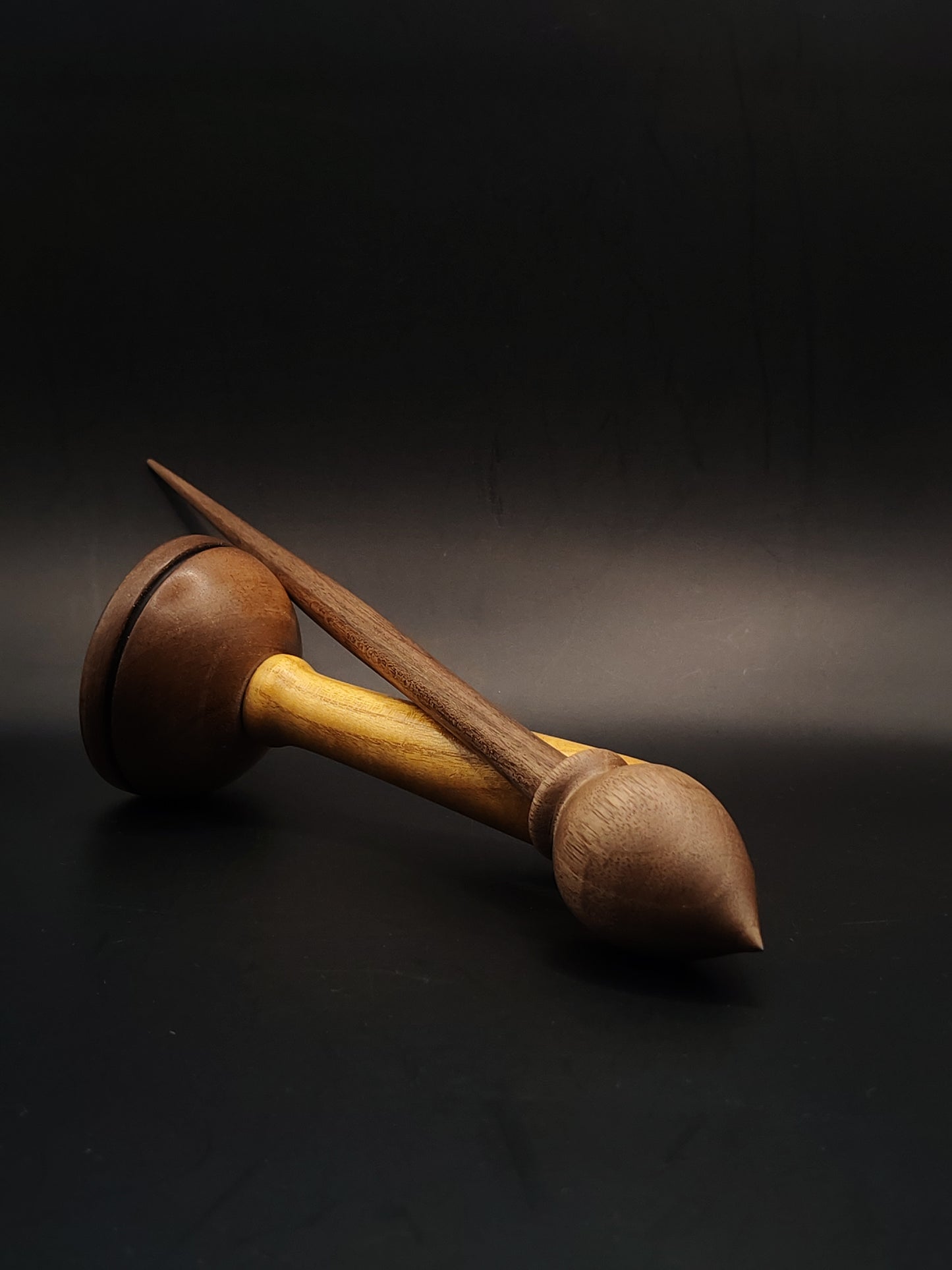 Support Spindle for Yarn Spinning – 31g / 27cm (1.09oz / 10.6in) – Walnut Wood + Mulberry & Walnut Lap Support Bowl Set