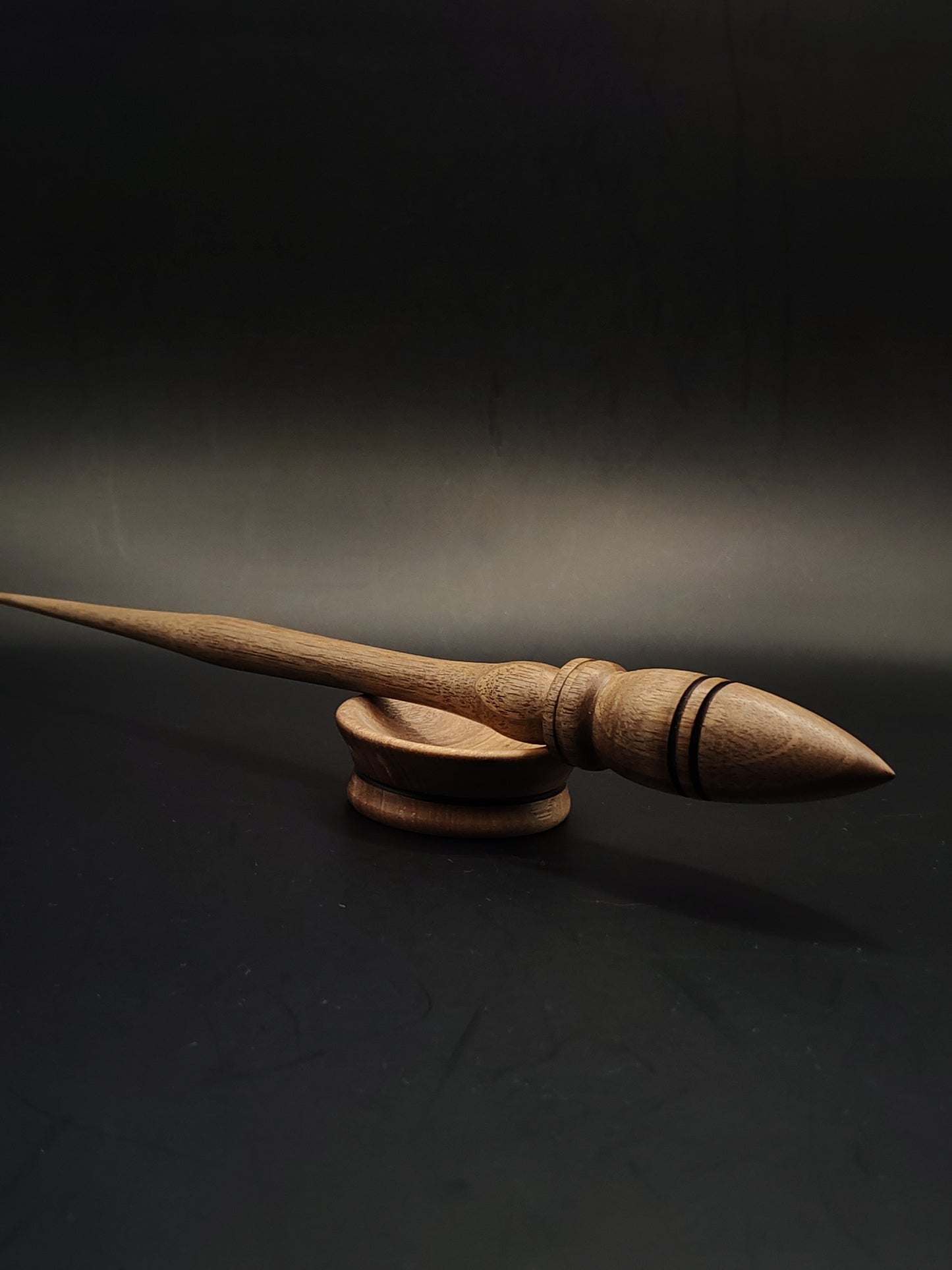 Support Spindle for Yarn Spinning – 25g / 26cm (0.88oz / 10.2in) – Walnut Wood with Matching Support Bowl