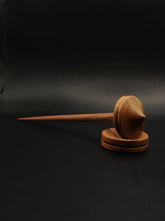 Support Spindle for Yarn Spinning – 23 cm (24 g) Beech & Elm Wood Set with Bowl | Handcrafted Spinning Tool by Kravelli