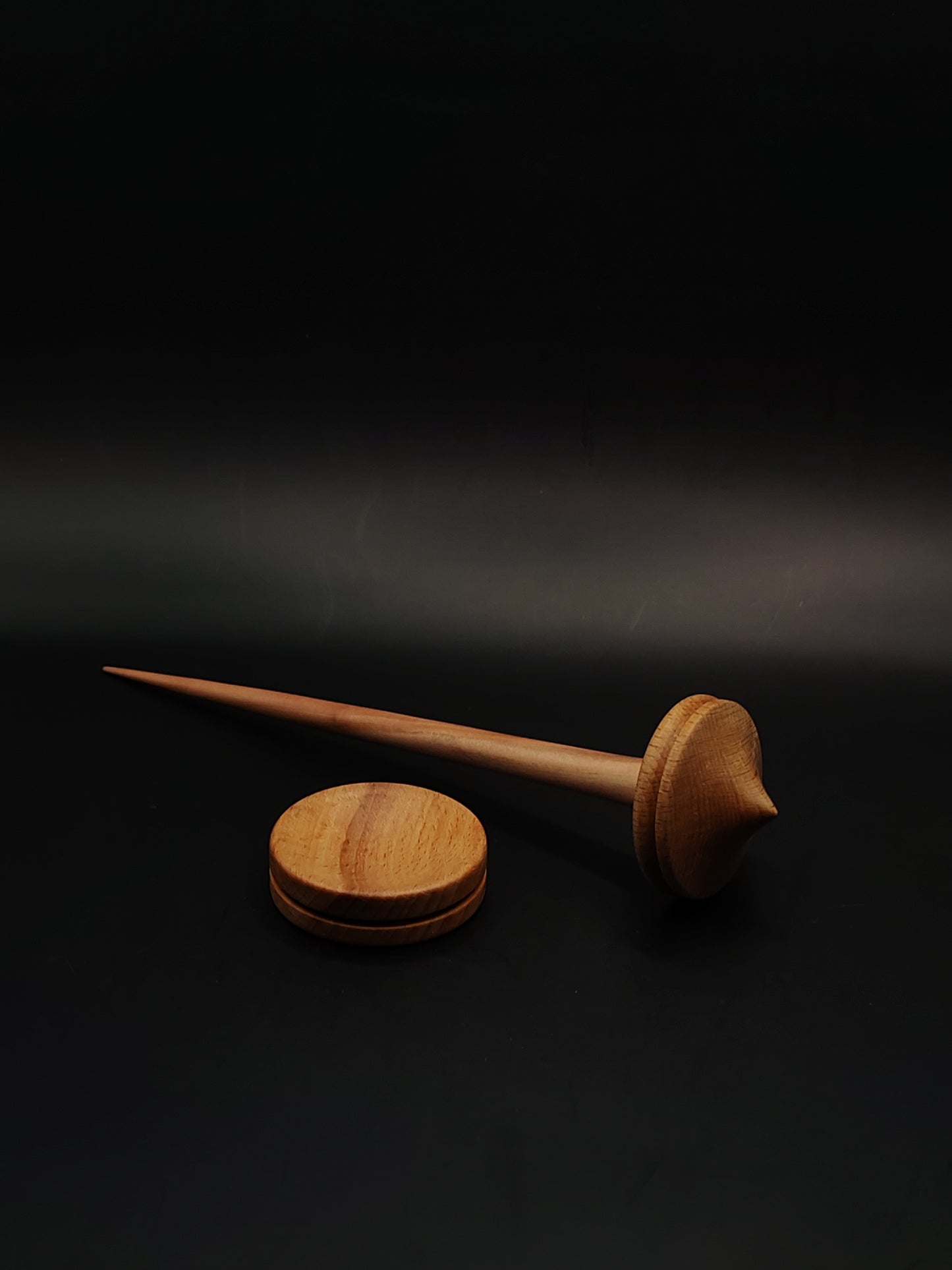 Support Spindle for Yarn Spinning – 23 cm (24 g) Beech & Elm Wood Set with Bowl | Handcrafted Spinning Tool by Kravelli
