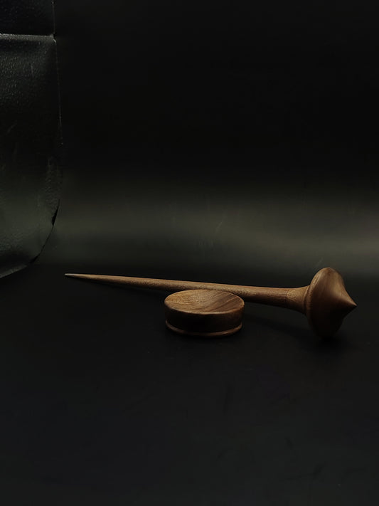 Support Spindle for Yarn Spinning – 26 cm (24 g) Walnut Wood Set with Bowl | Handcrafted Spinning Tool by Kravelli