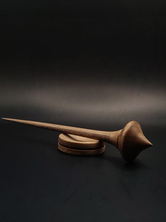 Support Spindle for Yarn Spinning – 20 cm (18 g) Walnut Wood with Grey Walnut Bowl | Compact Handcrafted Tool by Kravelli