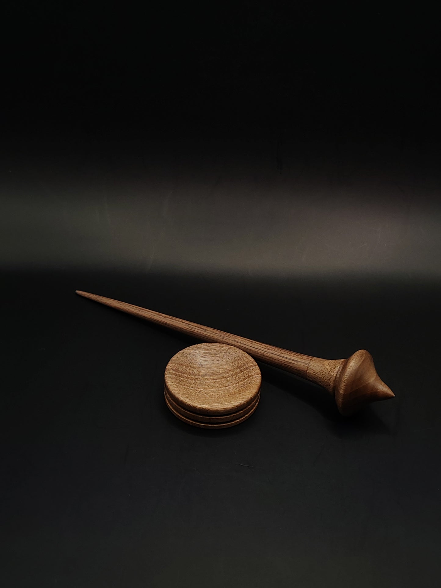 Support Spindle for Yarn Spinning – 20.5 cm (11 g) Walnut Wood Set with Matching Bowl | Lightweight Artisan Tool by Kravelli