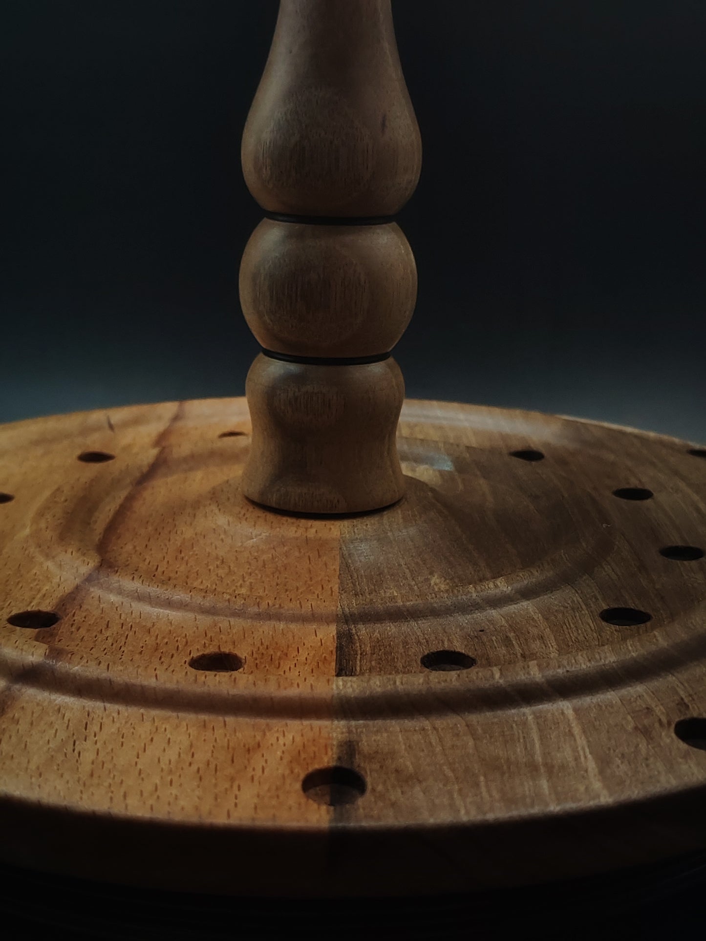 Rotating Spindle Stand – Holds 24 Drop & Support Spindles | Walnut & Beech Wood | 17 cm Height | Handcrafted by Kravelli