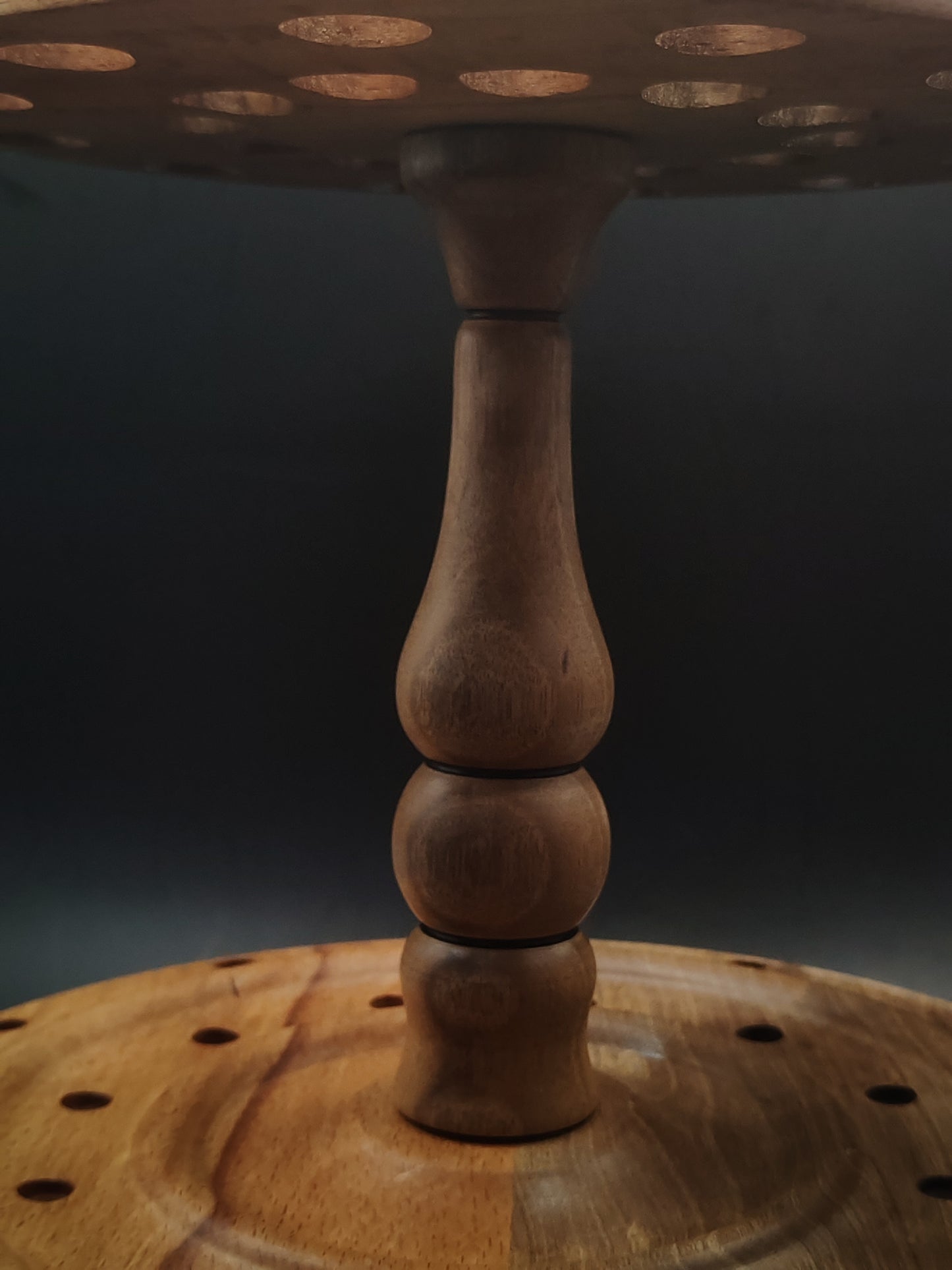 Rotating Spindle Stand – Holds 24 Drop & Support Spindles | Walnut & Beech Wood | 17 cm Height | Handcrafted by Kravelli