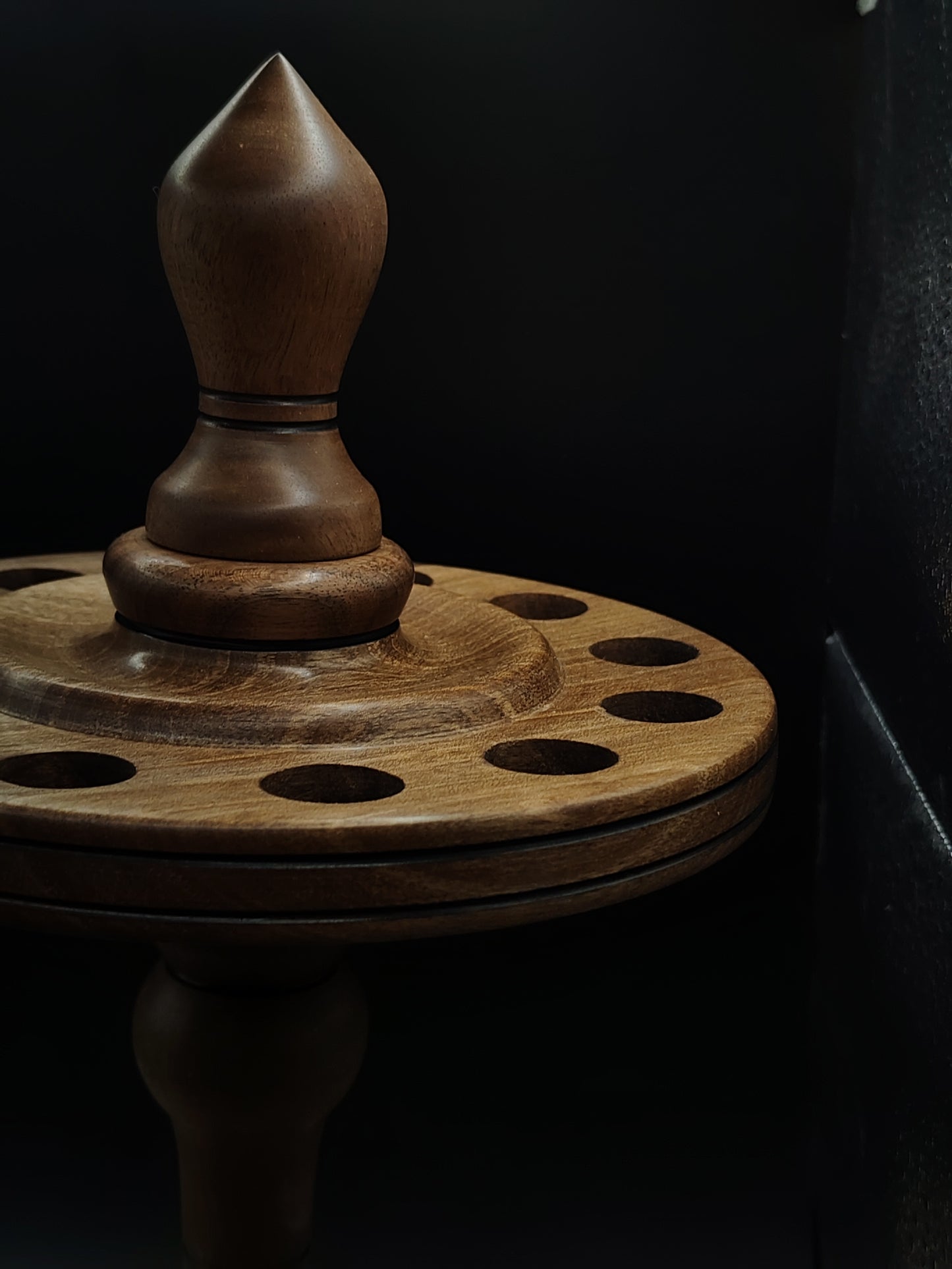 Spindle Stand for 12 Drop & Support Spindles – Solid Walnut Wood | 17 cm Height | Handcrafted Organizer by Kravelli