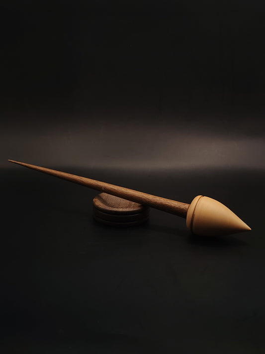 Support Spindle for Yarn Spinning – Pear Whorl & Walnut Shaft | 27 cm (32 g) | Set with Walnut Support Bowl | Handcrafted by Kravelli