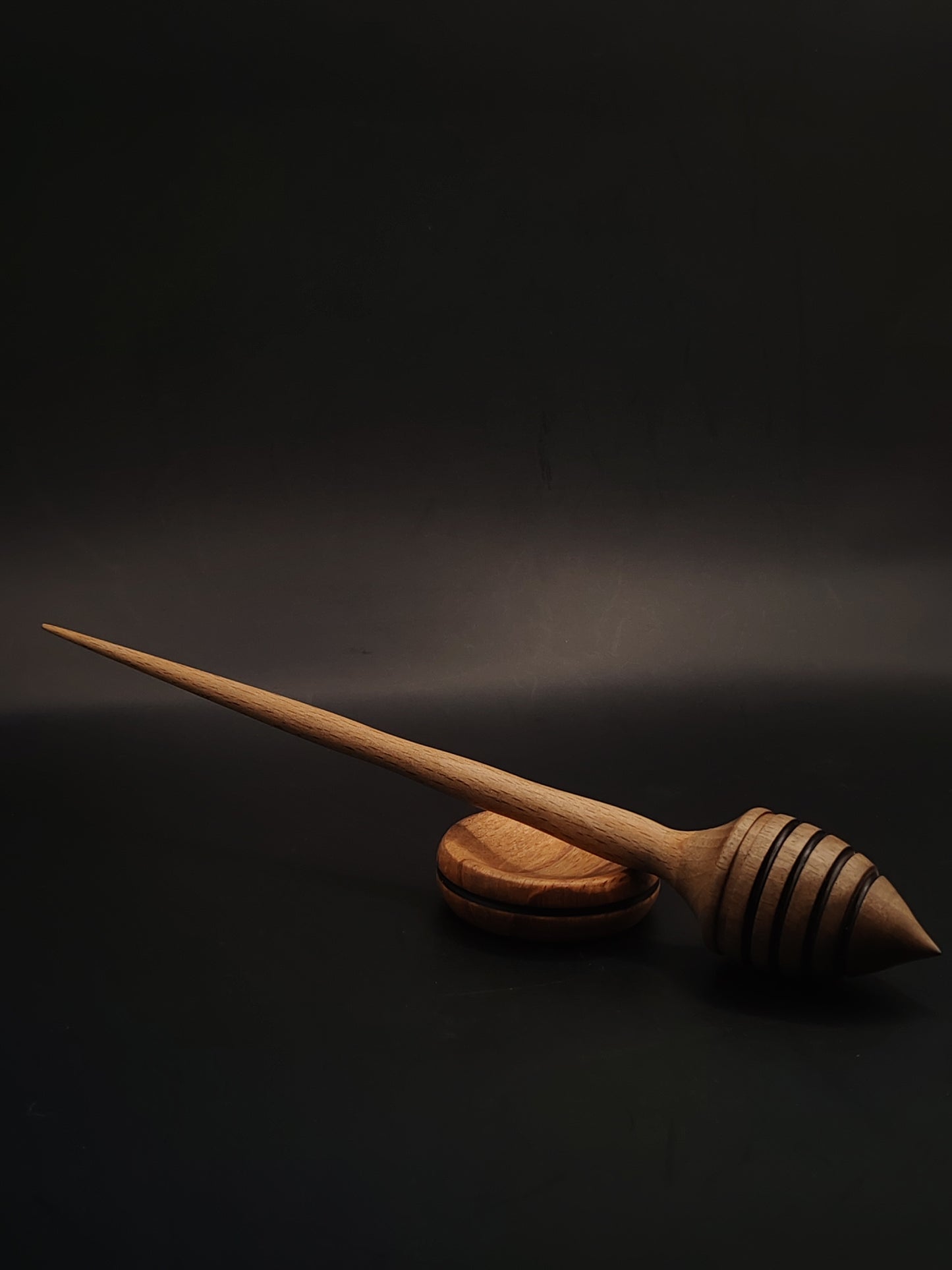 Support Spindle for Yarn Spinning – Walnut Whorl & Beech Shaft (25.5 cm, 30 g) + Beech Bowl | Handcrafted by Kravelli