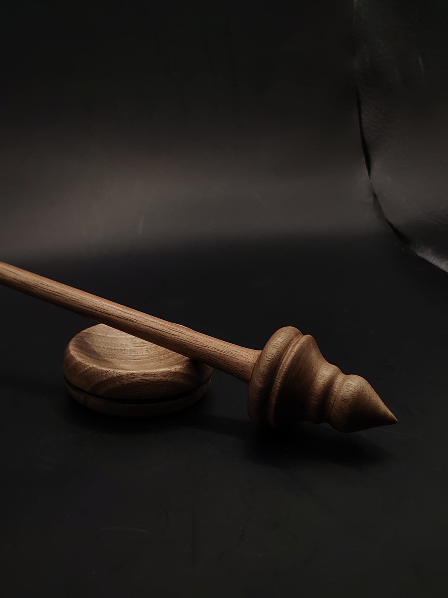 Support Spindle for Yarn Spinning – Walnut Wood Set with Bowl | 27.5 cm (24 g) | Handcrafted by Kravelli