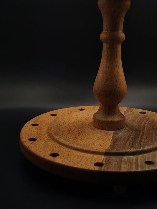 Spindle Stand for 12 Support & Drop Spindles – Beech & Walnut Wood | 17 cm Height | Handcrafted Yarn Spinner Rack by Kravelli