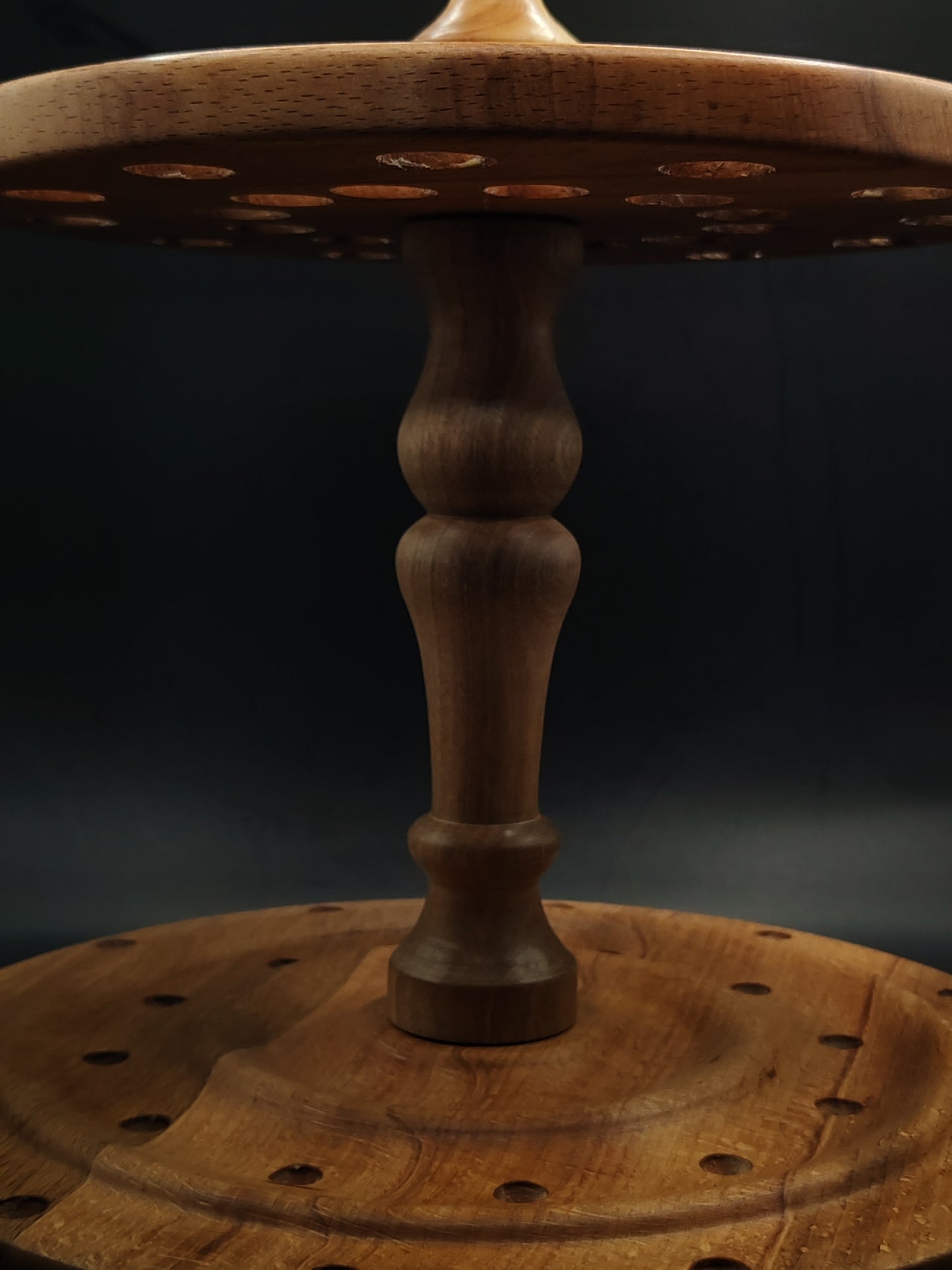 Spindle Stand for 24 Support & Drop Spindles – Beech, Walnut & Elm Wood | 17 cm Height | Handcrafted Organizer by Kravelli